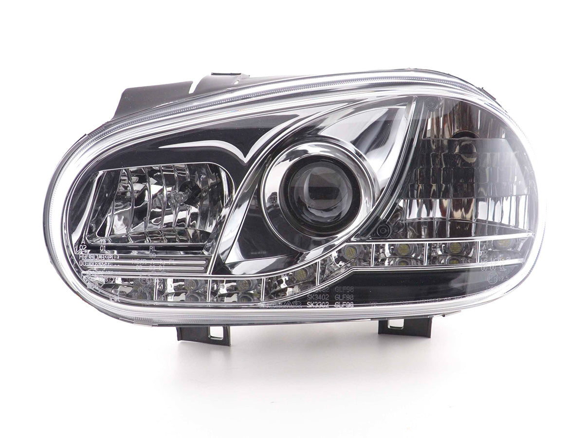 Scheinwerfer Set Daylight LED Tagfahrlicht VW Golf 4 97-03 chrom Scheinwerfer Set Daylight LED Tagfahrlicht VW Golf 4 97-03 chrom